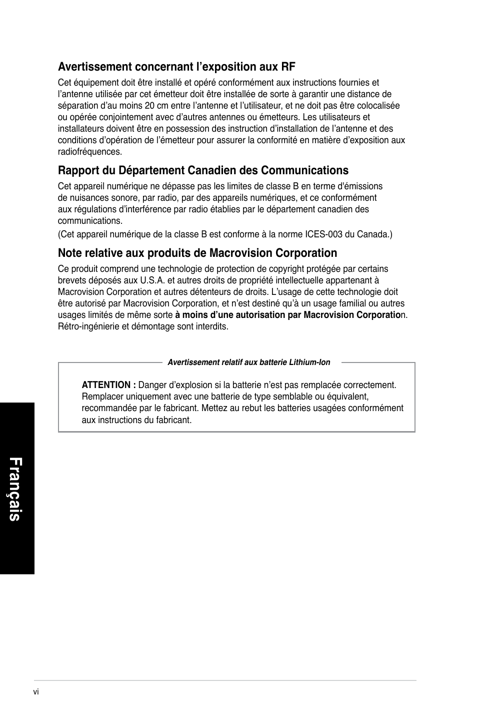 Fra nç ais fr an ça is fra nç ais fr an ça is | Asus CM1630 User Manual | Page 170 / 409