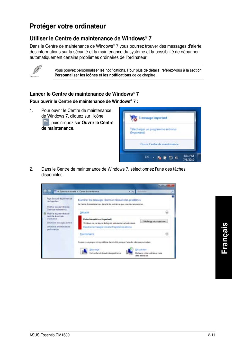 Fra nç ais fr an ça is, Protéger votre ordinateur | Asus CM1630 User Manual | Page 192 / 409