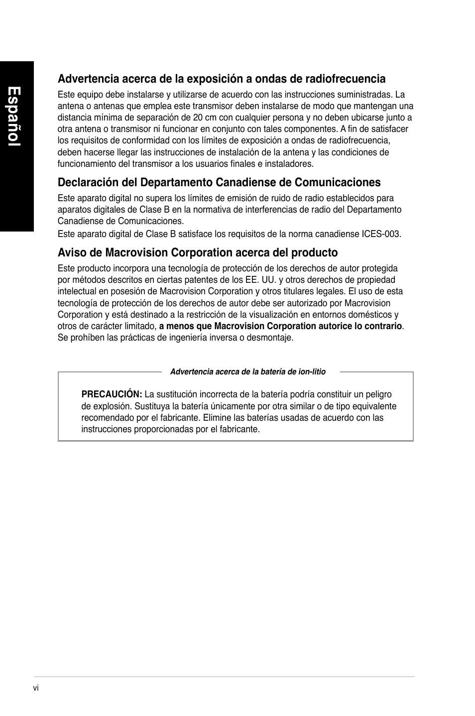 Es pa ño l es pa ño l es pa ño l es pa ño l | Asus CM1630 User Manual | Page 251 / 409