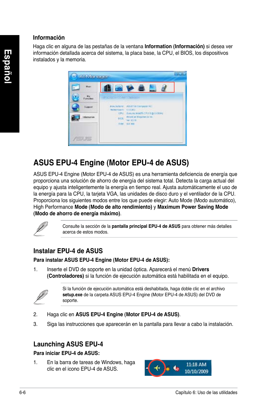 Es pa ño l es pa ño l es pa ño l es pa ño l, Asus epu-4 engine (motor epu-4 de asus) | Asus CM1630 User Manual | Page 307 / 409