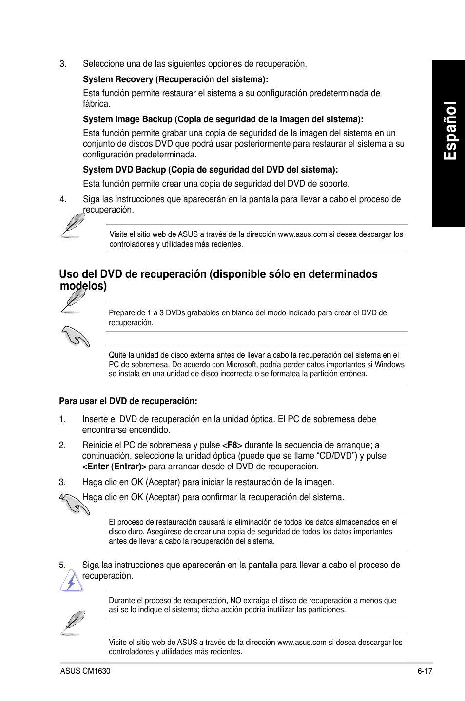 Es pa ño l es pa ño l es pa ño l es pa ño l | Asus CM1630 User Manual | Page 318 / 409