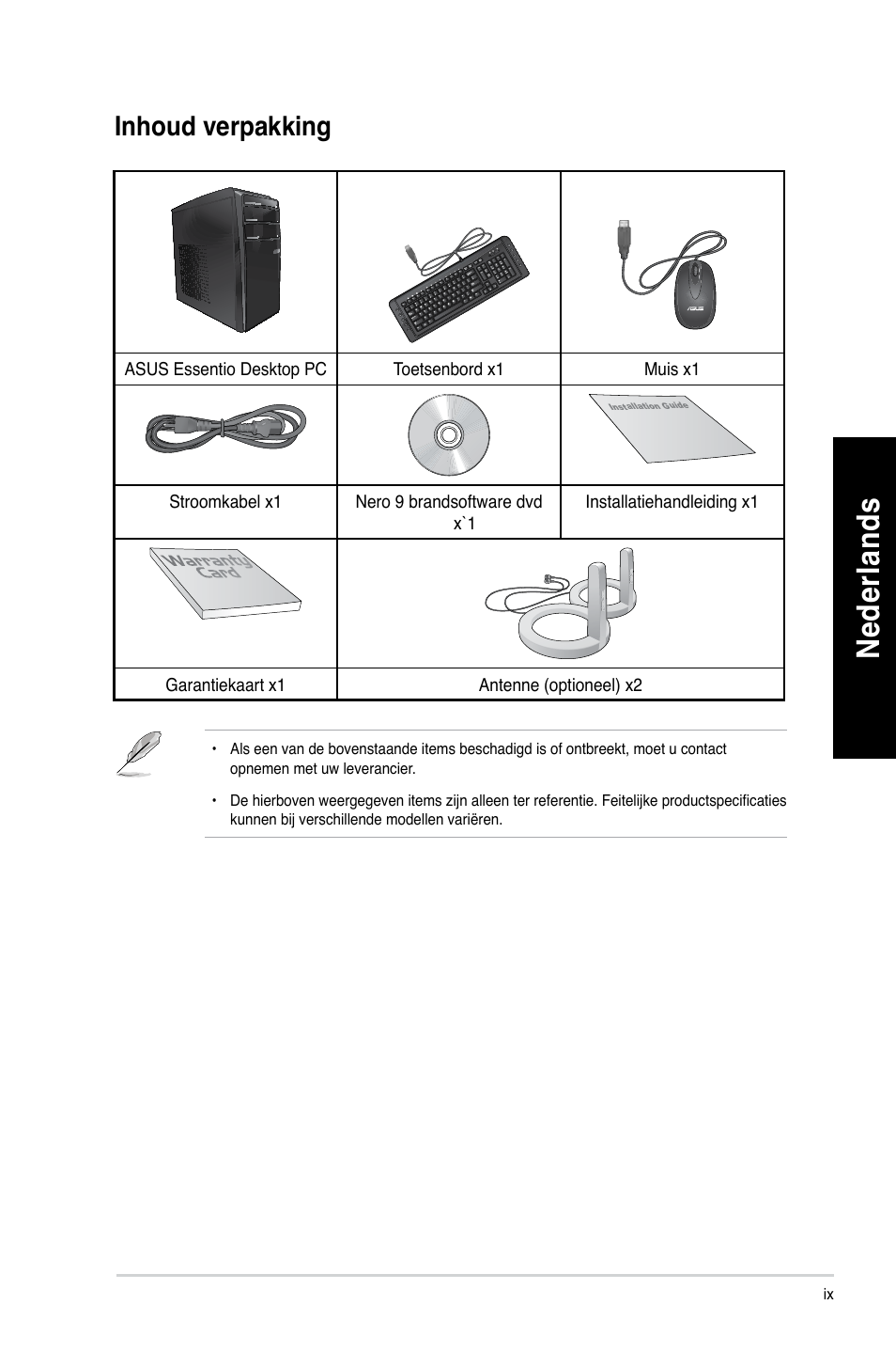 Inhoud verpakking | Asus CM1630 User Manual | Page 336 / 409