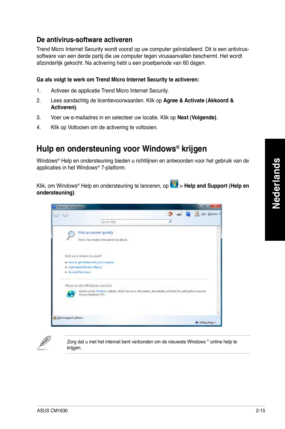 Ne de rla nd s ne de rla nd s, Hulp en ondersteuning voor windows, Krijgen | Asus CM1630 User Manual | Page 360 / 409