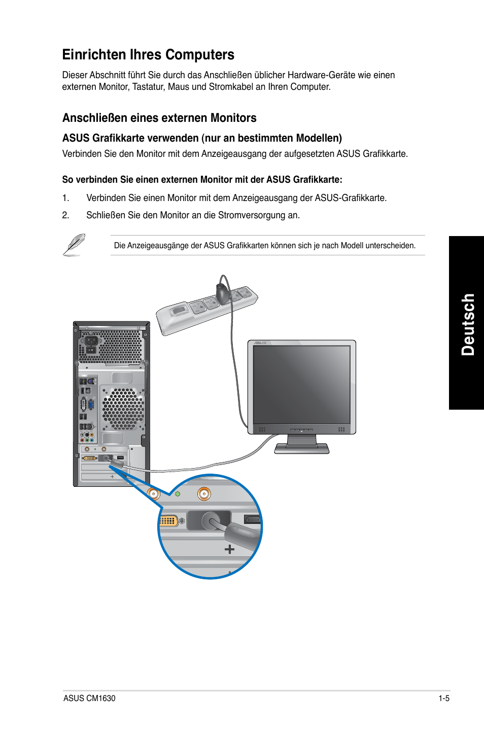 Einrichten ihres computers, Einrichten ihres computers -5, De uts ch de ut sc h | Asus CM1630 User Manual | Page 97 / 409