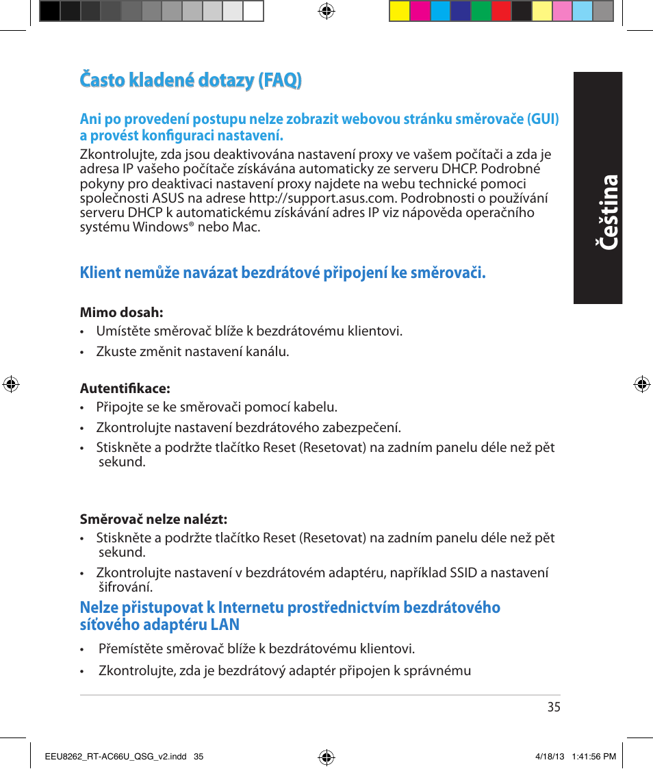 Čeština, Často kladené dotazy (faq) | Asus RT-AC66U User Manual | Page 35 / 174