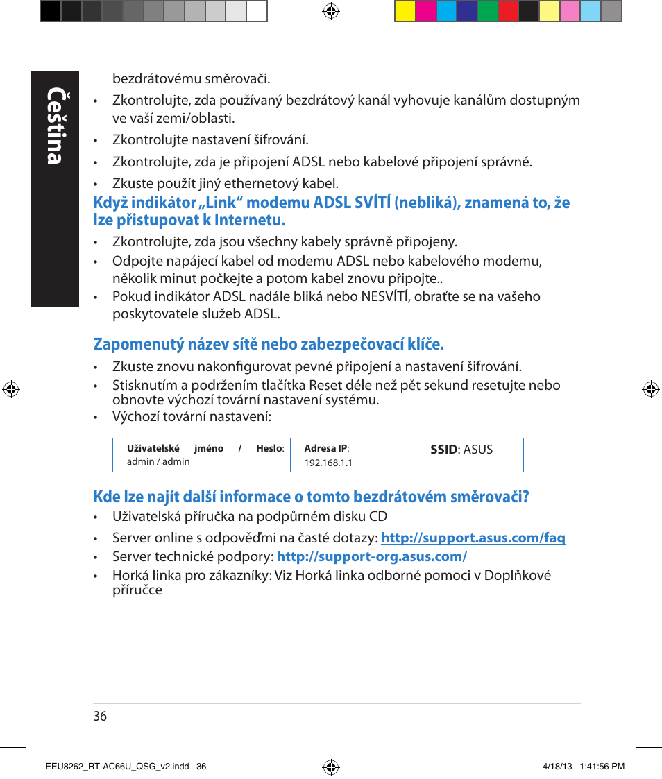 Čeština, Zapomenutý název sítě nebo zabezpečovací klíče | Asus RT-AC66U User Manual | Page 36 / 174