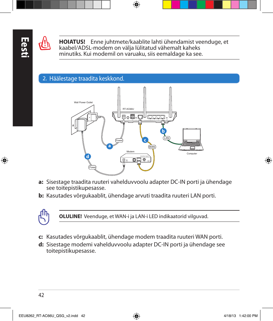 Eesti, Häälestage traadita keskkond | Asus RT-AC66U User Manual | Page 42 / 174