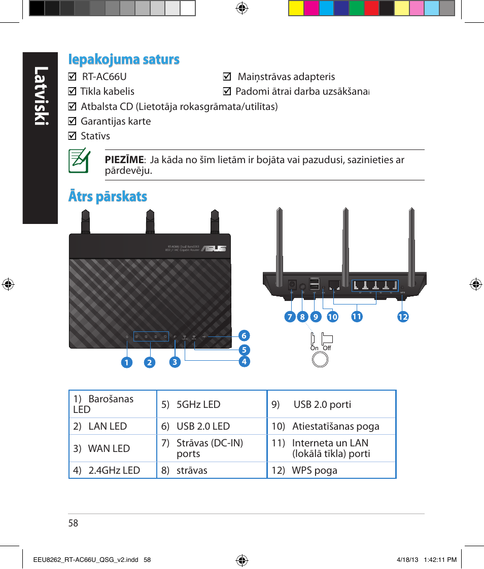 La tvisk i, Iepakojuma saturs, Ātrs pārskats | Asus RT-AC66U User Manual | Page 58 / 174