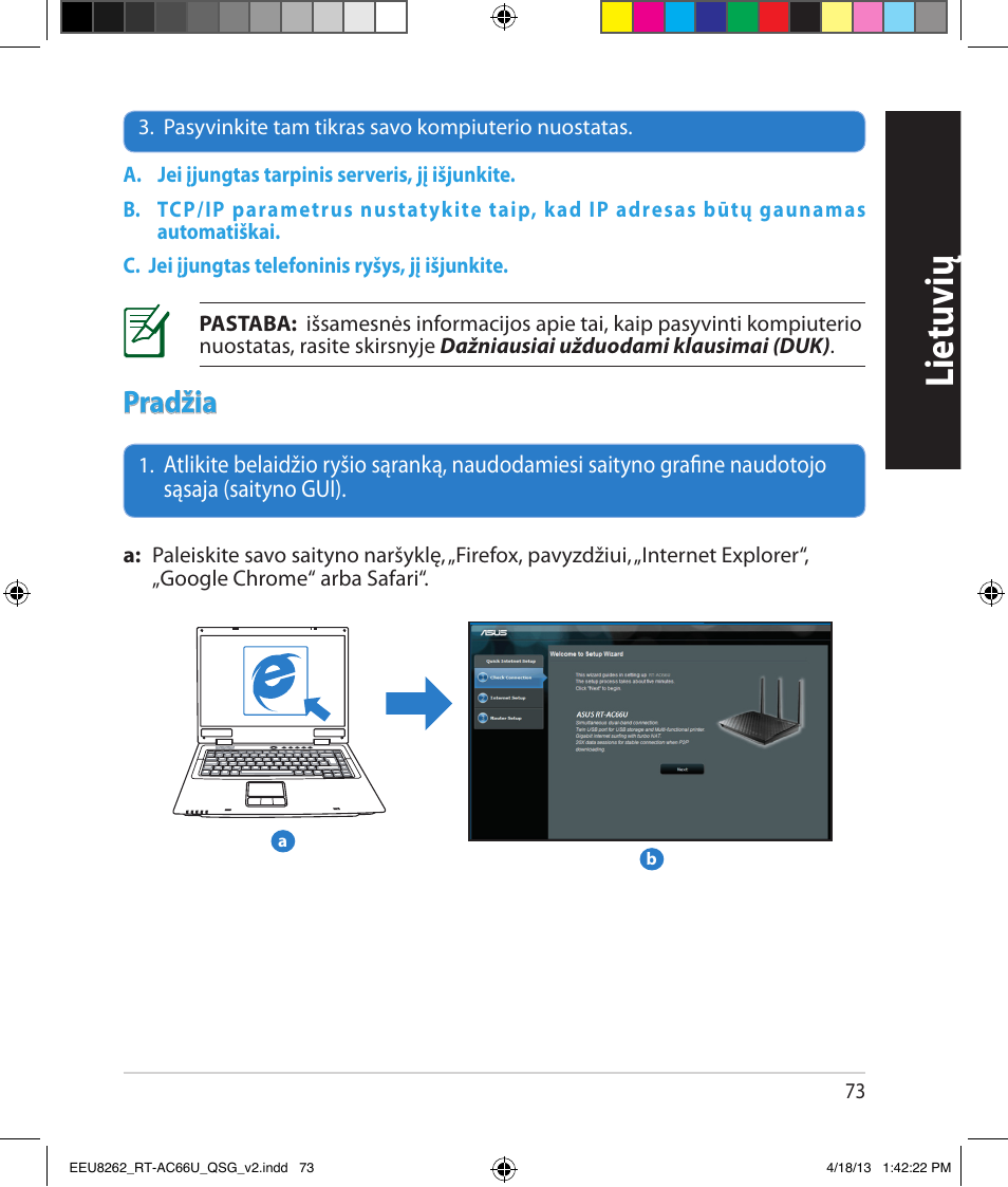 Lietuvių, Pradžia | Asus RT-AC66U User Manual | Page 73 / 174