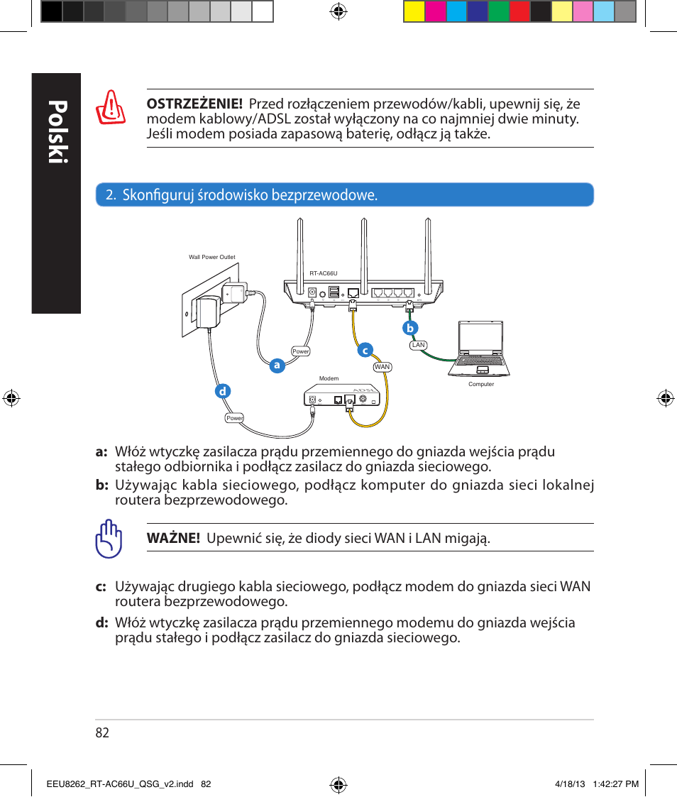 Polsk i, Skonfiguruj środowisko bezprzewodowe | Asus RT-AC66U User Manual | Page 82 / 174