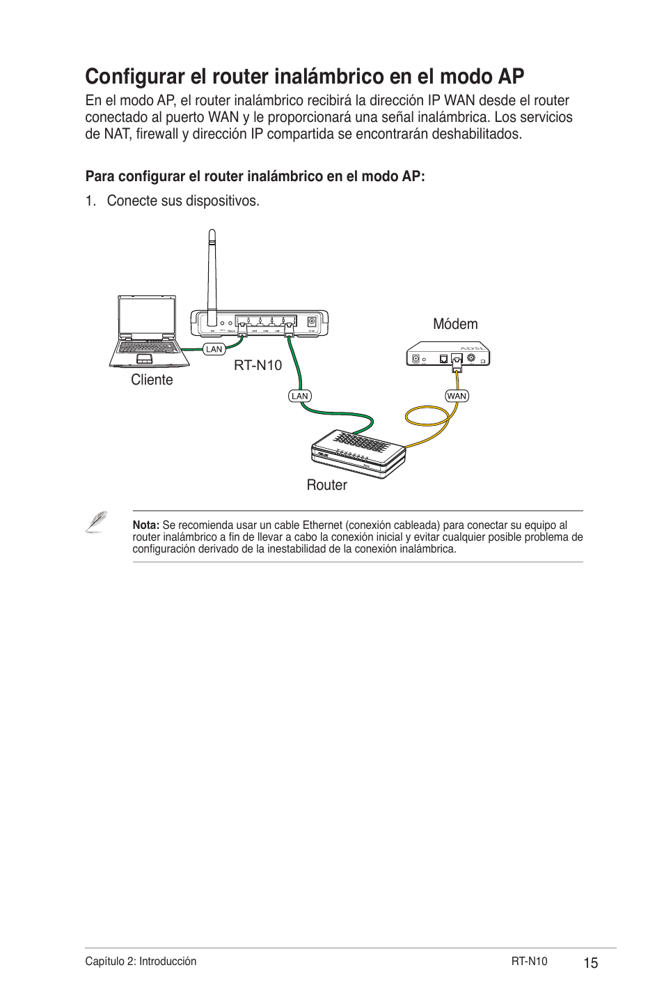 Configurar el router inalámbrico en el modo ap | Asus RT-N10 User Manual | Page 15 / 56