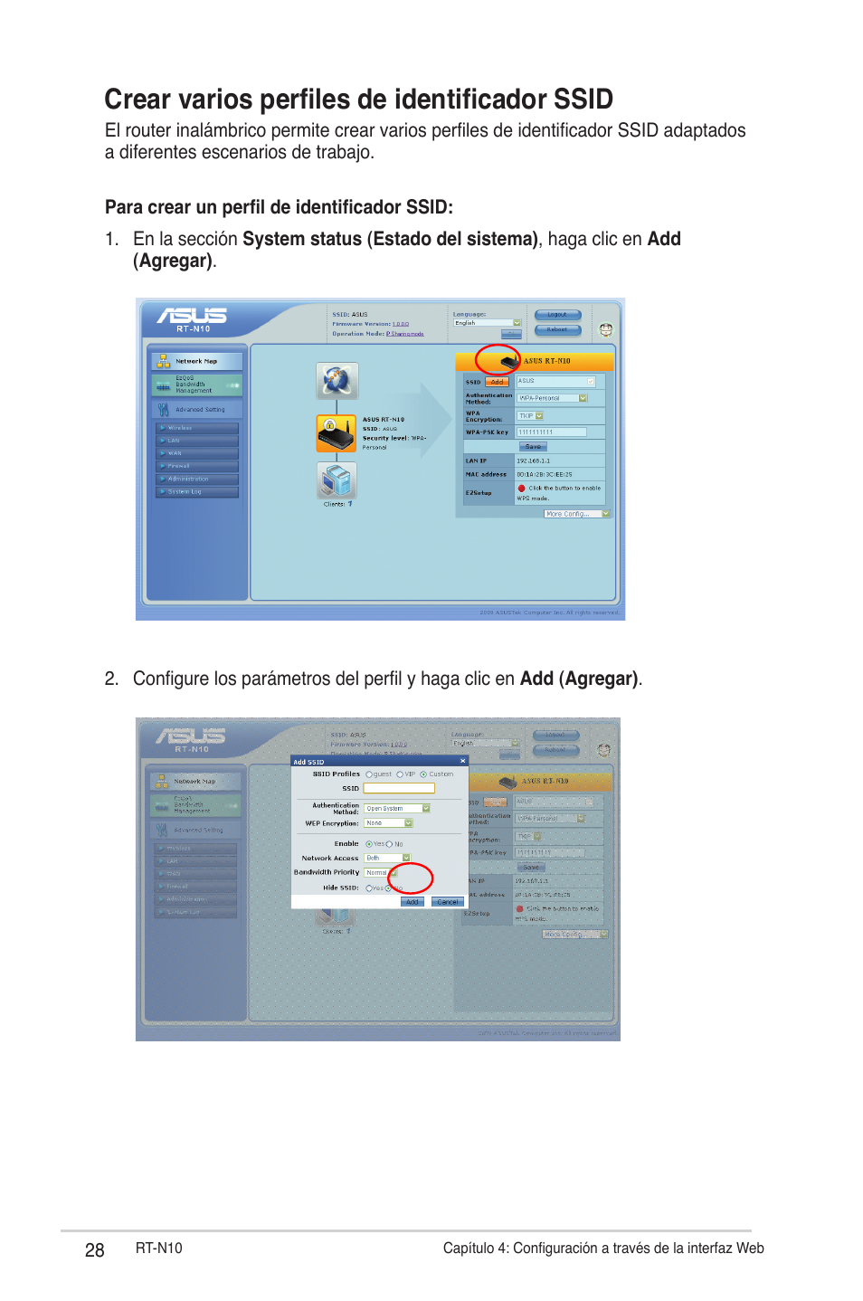 Crear varios perfiles de identificador ssid | Asus RT-N10 User Manual | Page 28 / 56