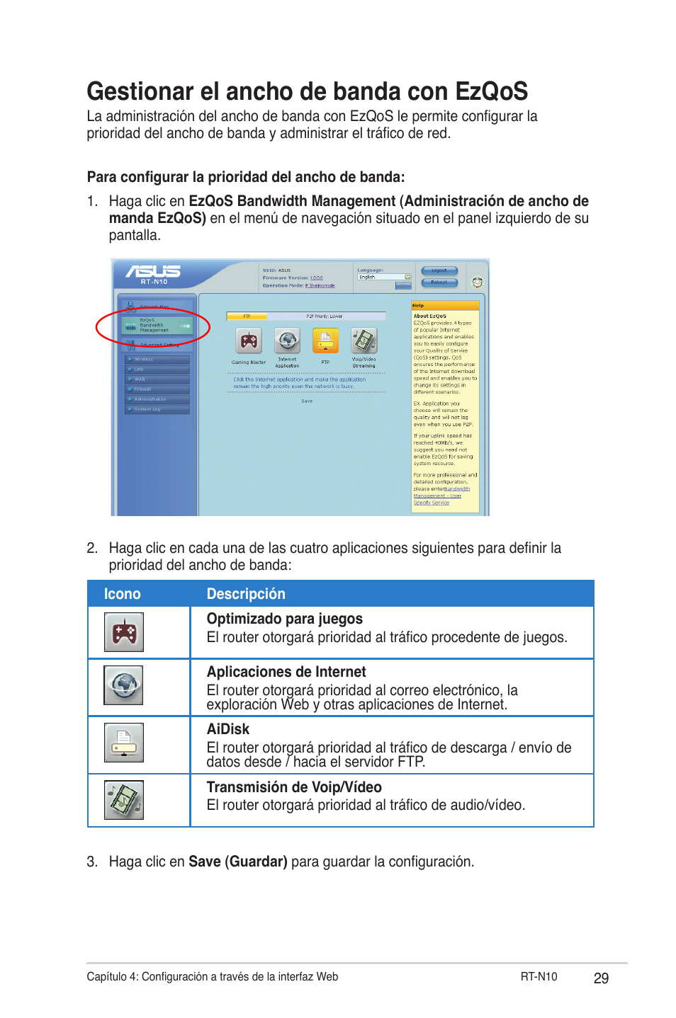 Gestionar el ancho de banda con ezqos | Asus RT-N10 User Manual | Page 29 / 56