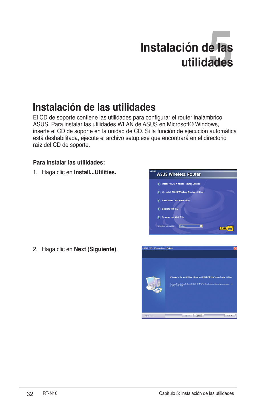 Instalación de las utilidades | Asus RT-N10 User Manual | Page 32 / 56