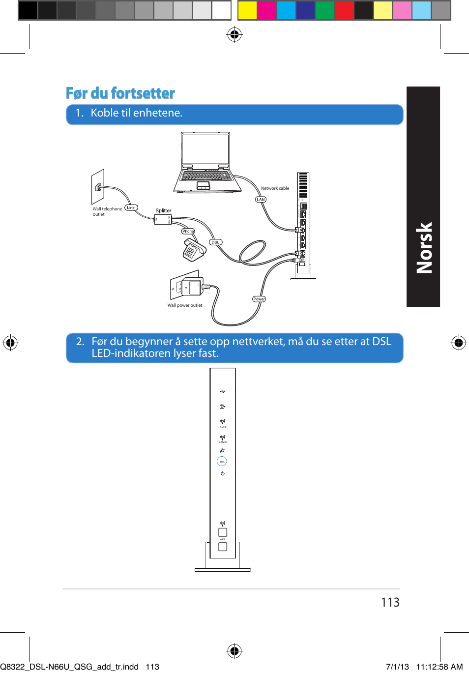 Norsk, Før du fortsetter | Asus DSL-N66U User Manual | Page 113 / 143