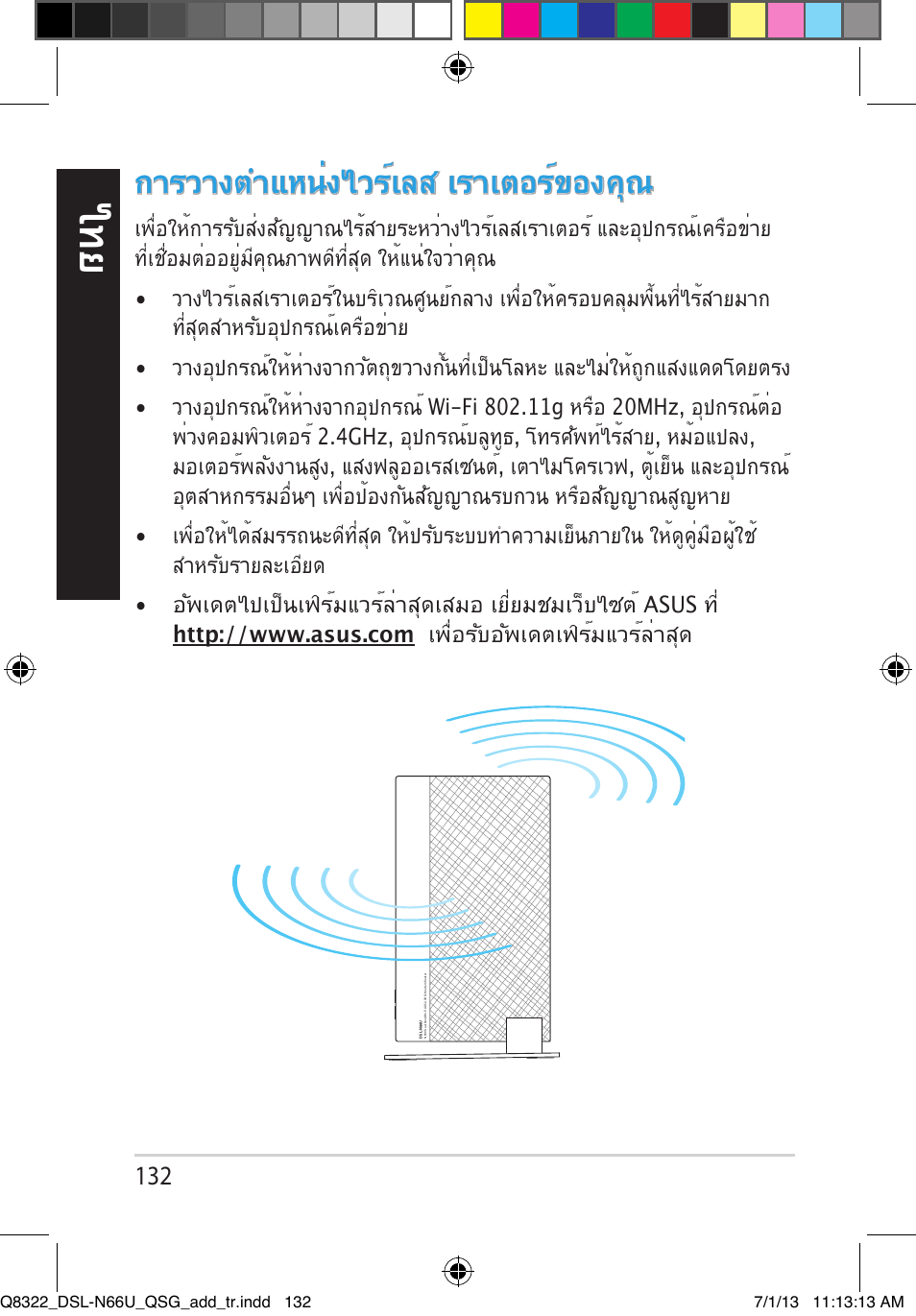 การวางตำแหน่งไวร์เลส เราเตอร์ของคุณ | Asus DSL-N66U User Manual | Page 132 / 143