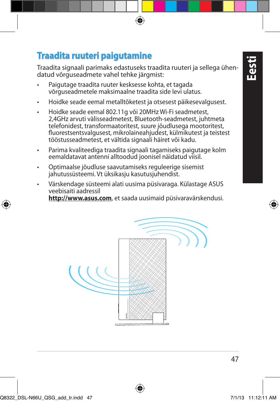 Eesti, Traadita ruuteri paigutamine | Asus DSL-N66U User Manual | Page 47 / 143