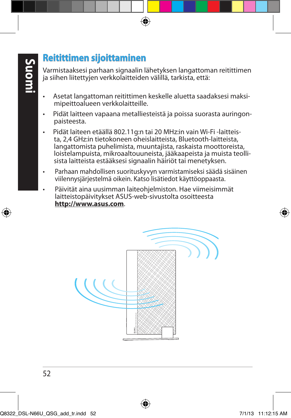 Suomi, Reitittimen sijoittaminen | Asus DSL-N66U User Manual | Page 52 / 143