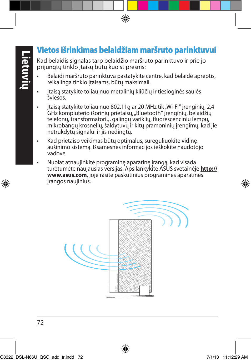 Lietuvių, Vietos išrinkimas belaidžiam maršruto parinktuvui | Asus DSL-N66U User Manual | Page 72 / 143