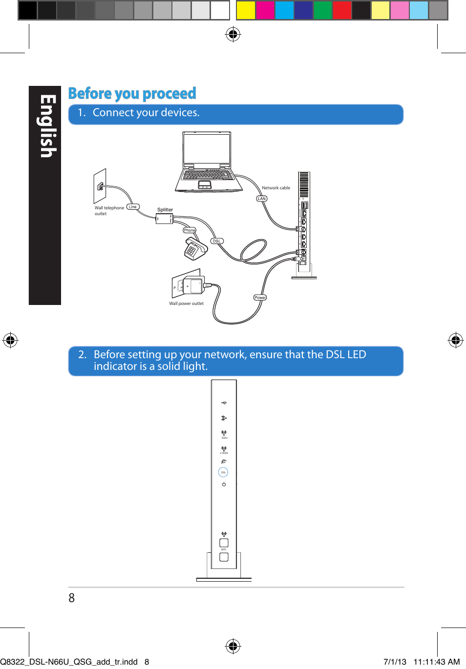 English, Before you proceed | Asus DSL-N66U User Manual | Page 8 / 143