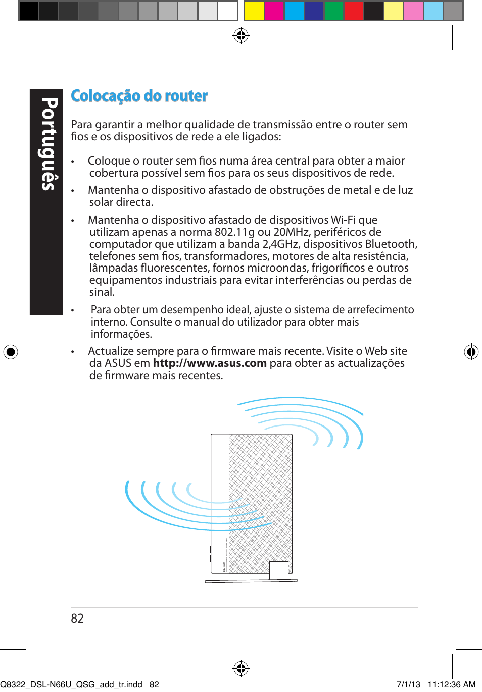 Por tuguês, Colocação do router | Asus DSL-N66U User Manual | Page 82 / 143