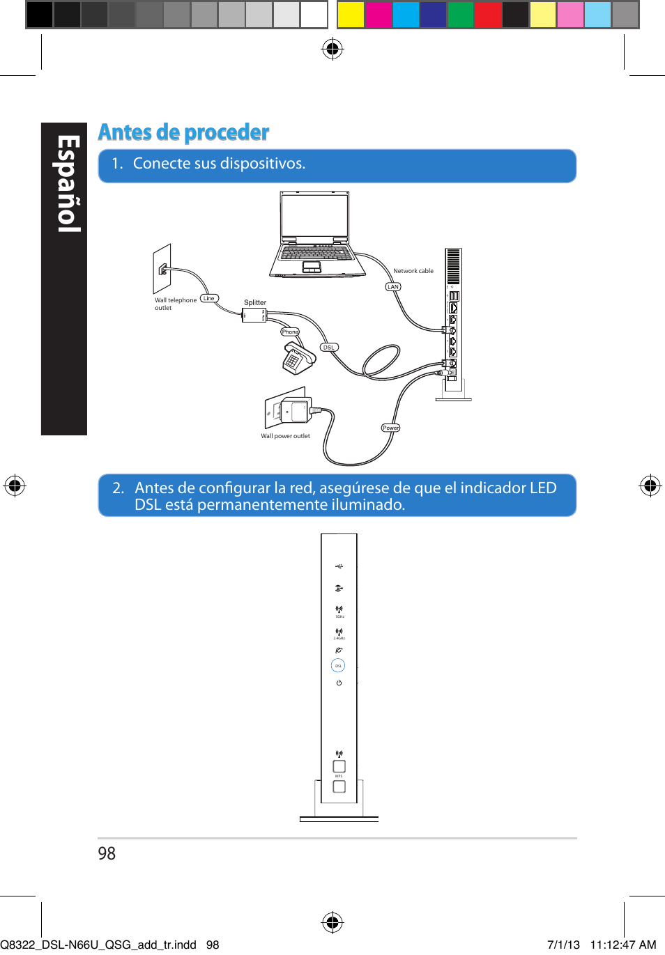 Español, Antes de proceder | Asus DSL-N66U User Manual | Page 98 / 143