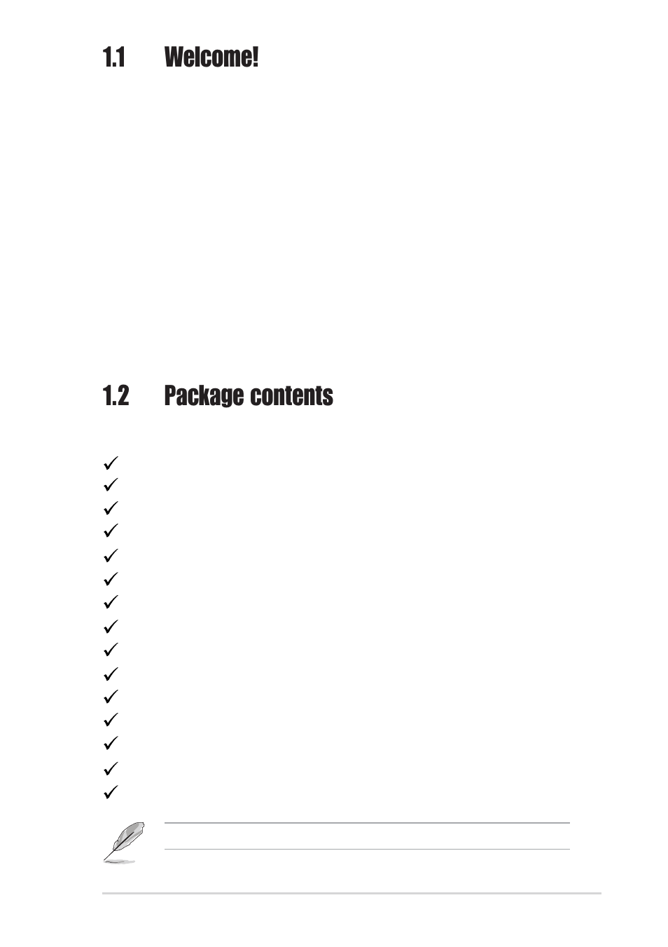 1 welcome! 1.2 package contents | Asus A7N8X-E Deluxe User Manual | Page 15 / 112