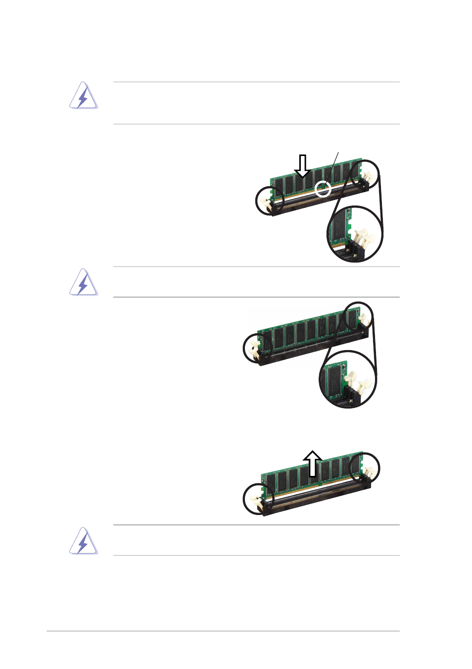 3 installing a dimm 2.4.4 removing a dimm | Asus A7N8X-E Deluxe User Manual | Page 30 / 112