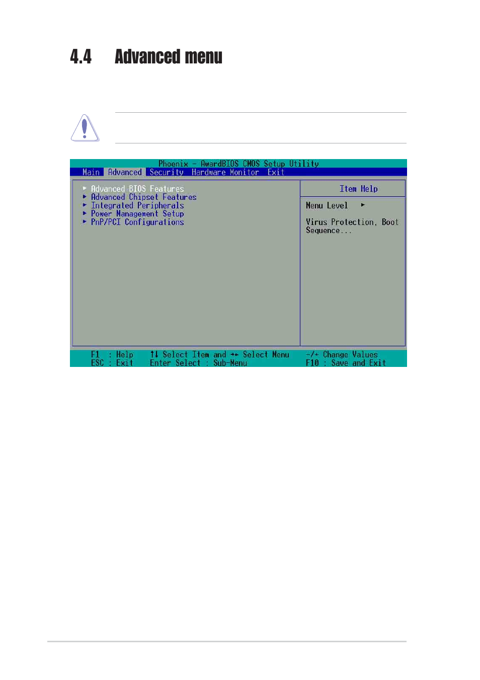 4 advanced menu | Asus A7N8X-E Deluxe User Manual | Page 74 / 112