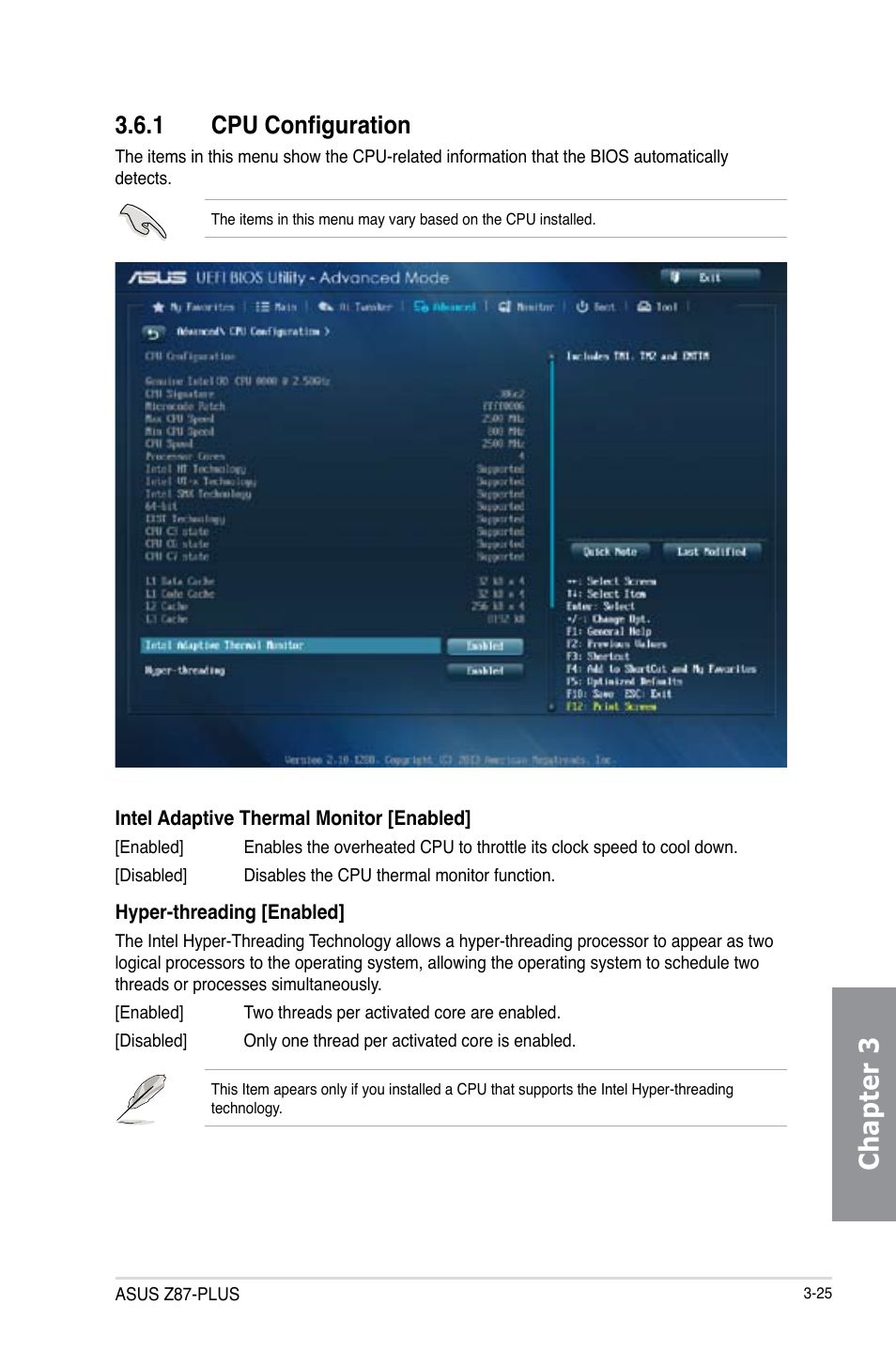 1 cpu configuration, Cpu configuration -25, Chapter 3 | Asus Z87-PLUS User Manual | Page 103 / 174