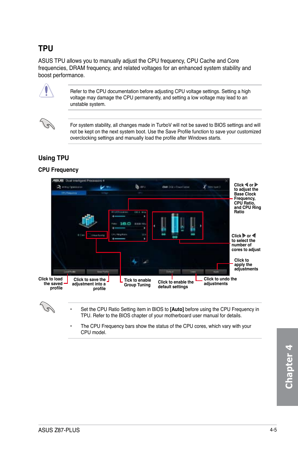 Chapter 4, Using tpu | Asus Z87-PLUS User Manual | Page 139 / 174