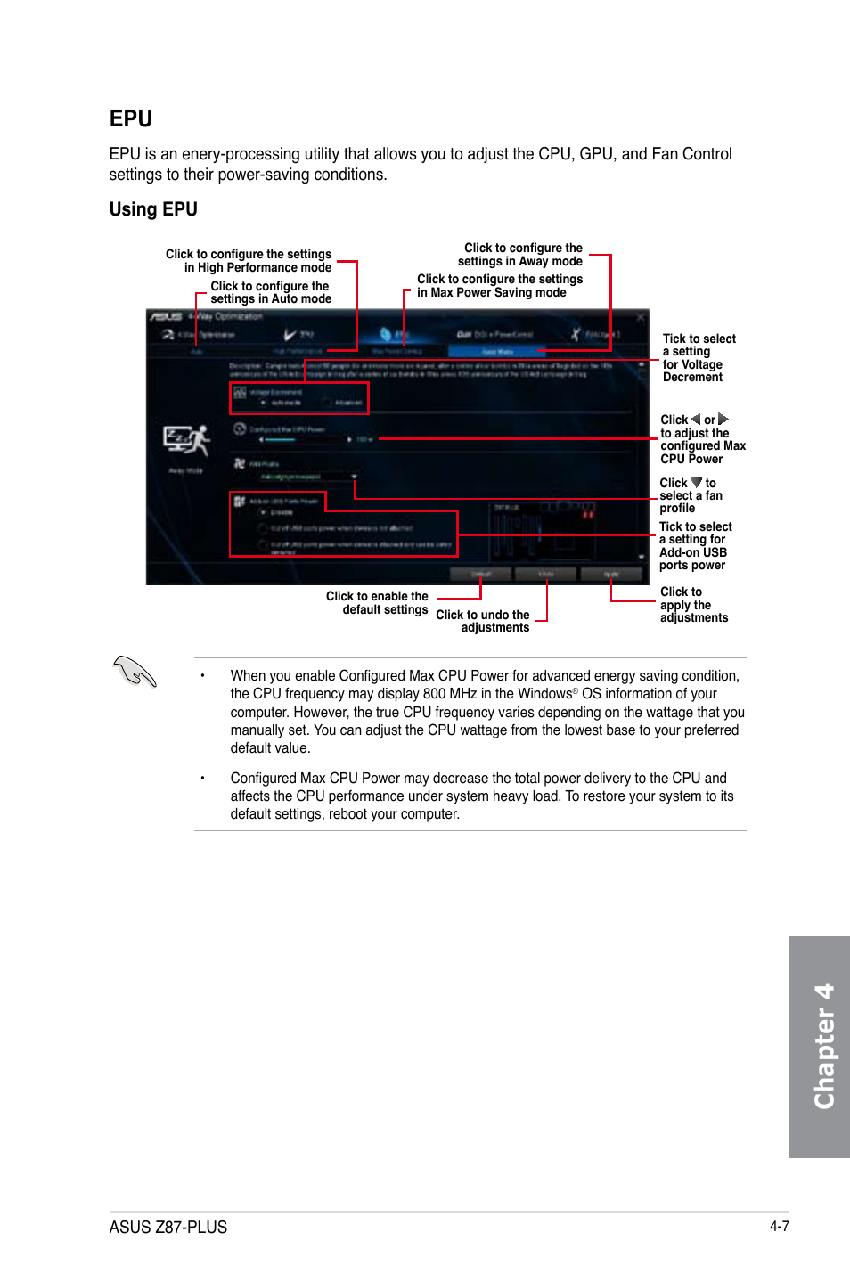 Chapter 4, Using epu, Asus z87-plus | Asus Z87-PLUS User Manual | Page 141 / 174