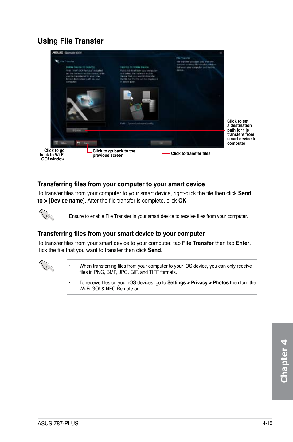 Chapter 4, Using file transfer | Asus Z87-PLUS User Manual | Page 149 / 174