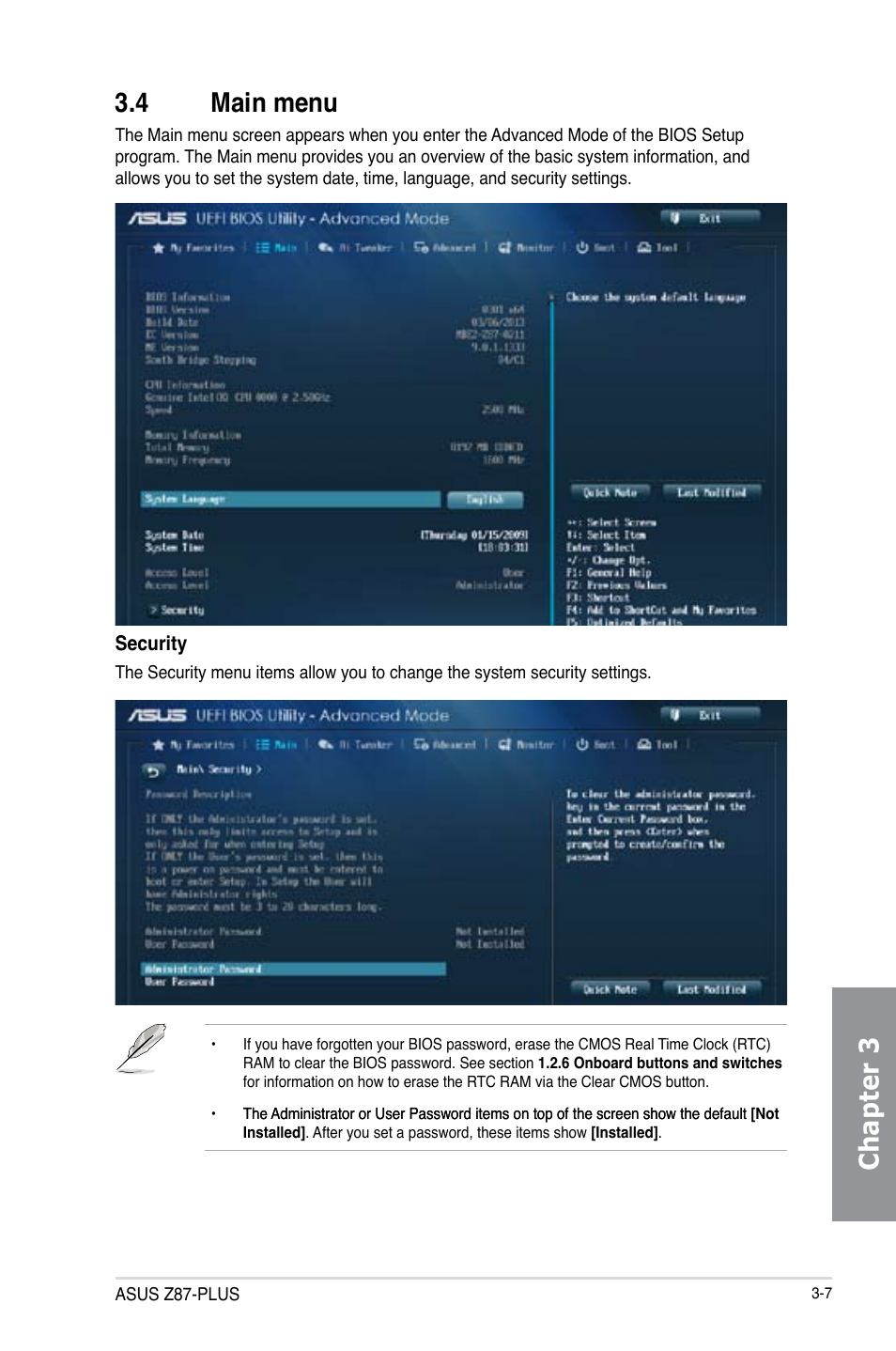 4 main menu, Main menu -7, Chapter 3 3.4 main menu | Asus Z87-PLUS User Manual | Page 85 / 174