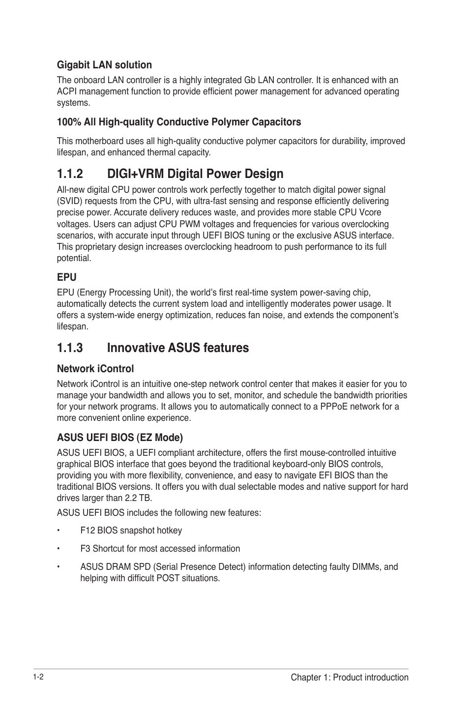 2 digi+vrm digital power design, 3 innovative asus features, Digi+vrm digital power design -2 | Innovative asus features -2 | Asus P8H61-M LE R2.0 User Manual | Page 14 / 81