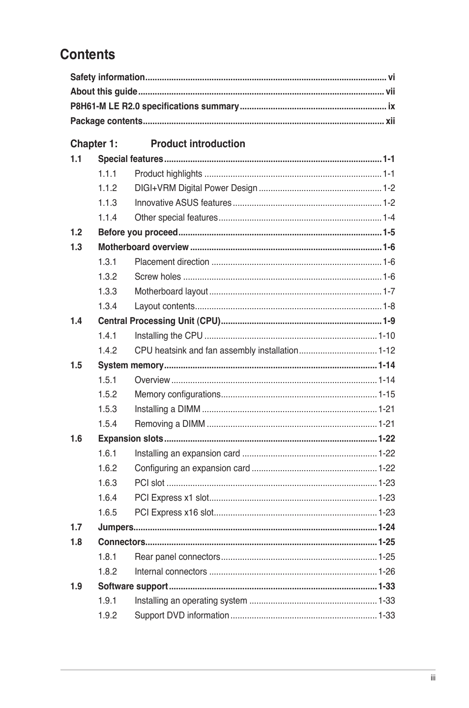 Asus P8H61-M LE R2.0 User Manual | Page 3 / 81