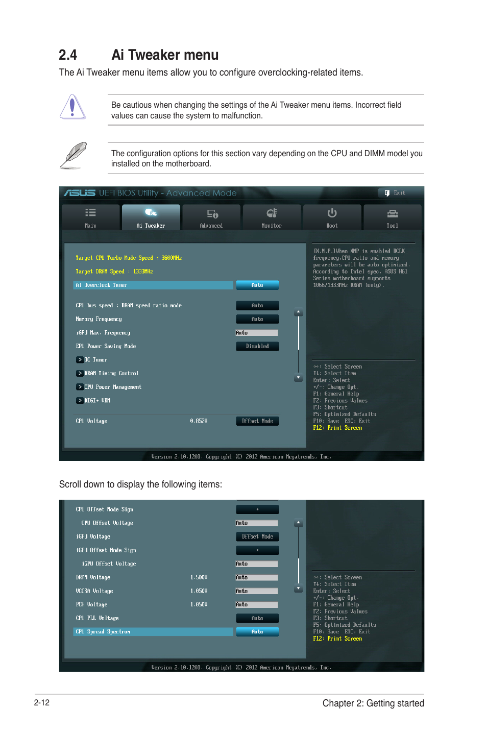 4 ai tweaker menu, 4 ai tweaker menu -12 | Asus P8H61-M LE R2.0 User Manual | Page 58 / 81