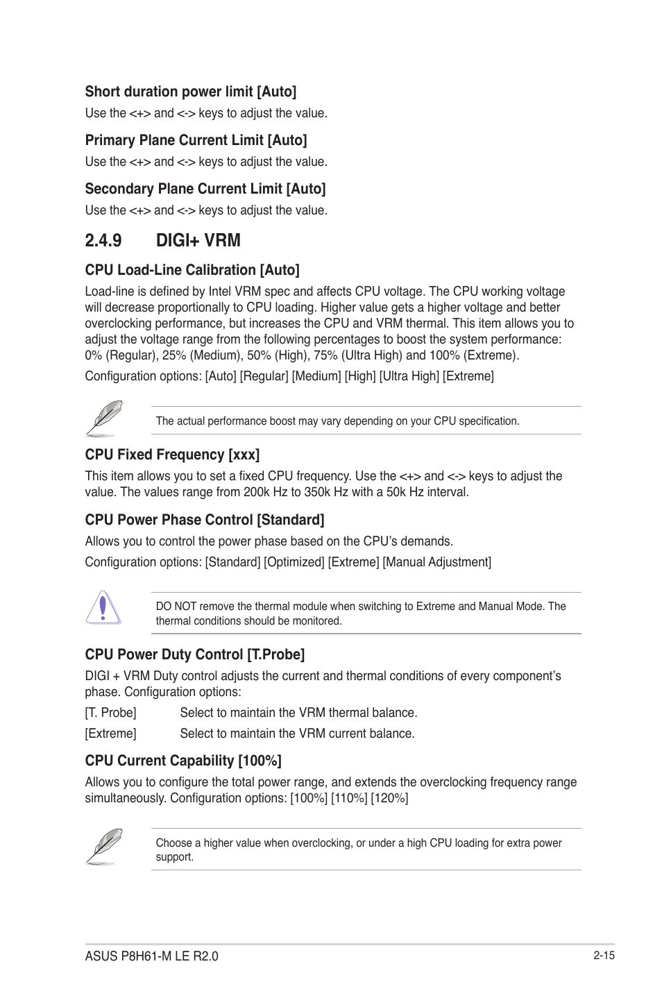 9 digi+ vrm, Digi+ vrm -15 | Asus P8H61-M LE R2.0 User Manual | Page 61 / 81