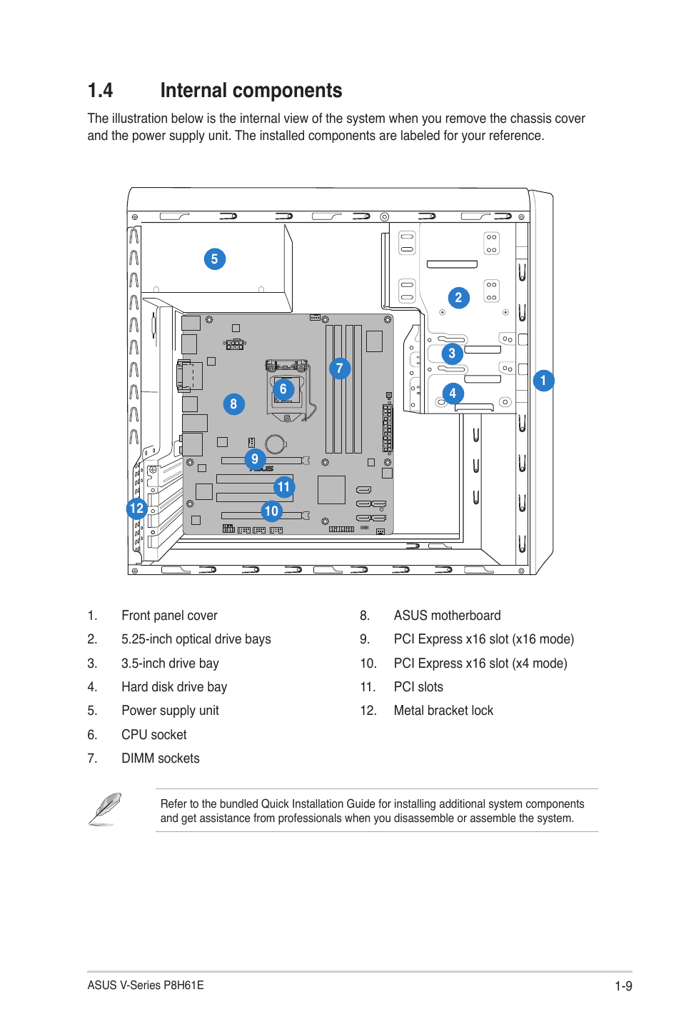 4 internal components, Internal components -9 | Asus V7-P8H61E User Manual | Page 17 / 80