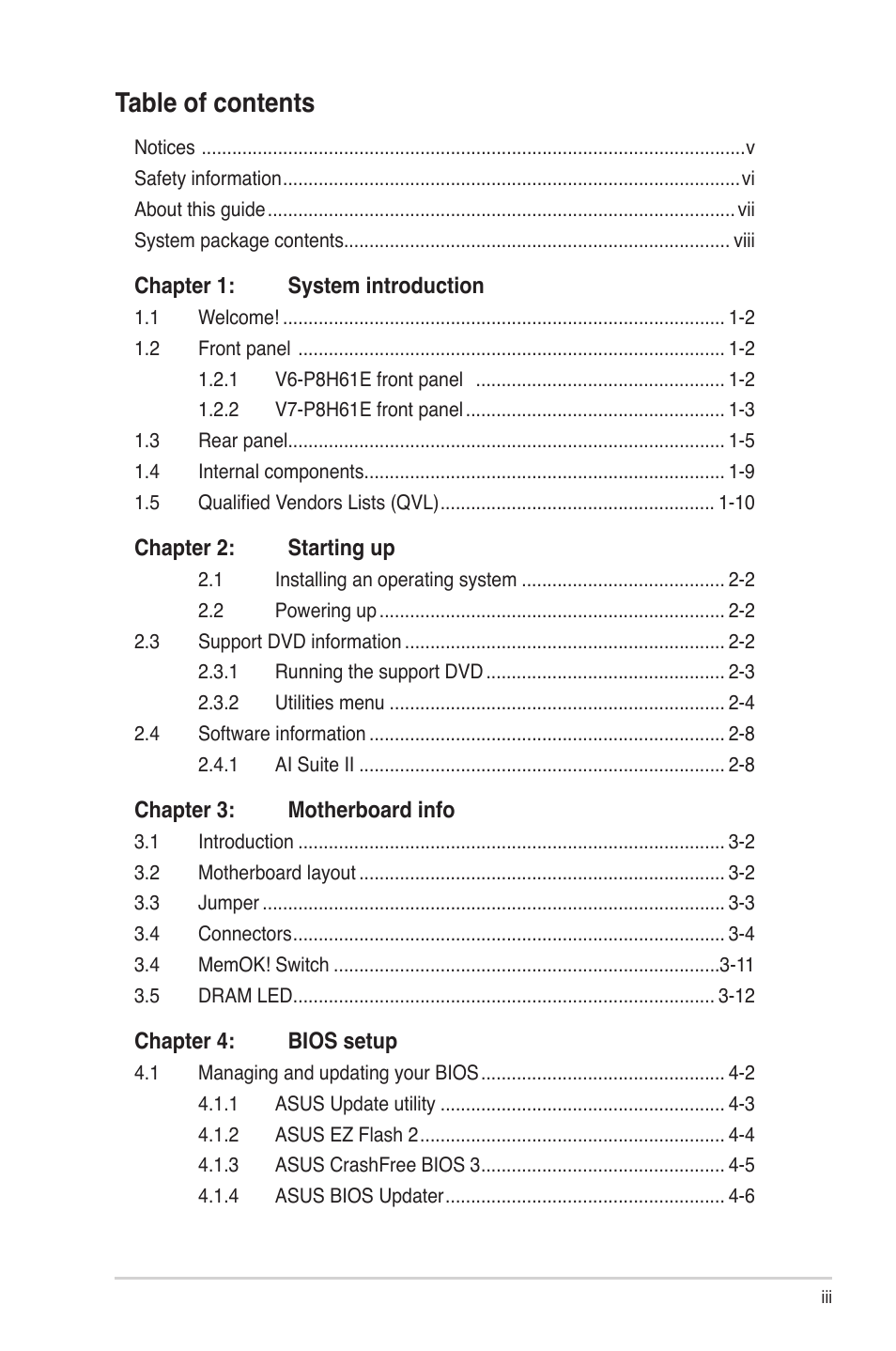 Asus V7-P8H61E User Manual | Page 3 / 80