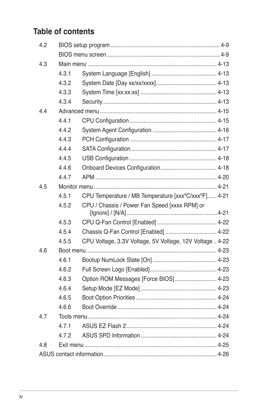 Asus V7-P8H61E User Manual | Page 4 / 80