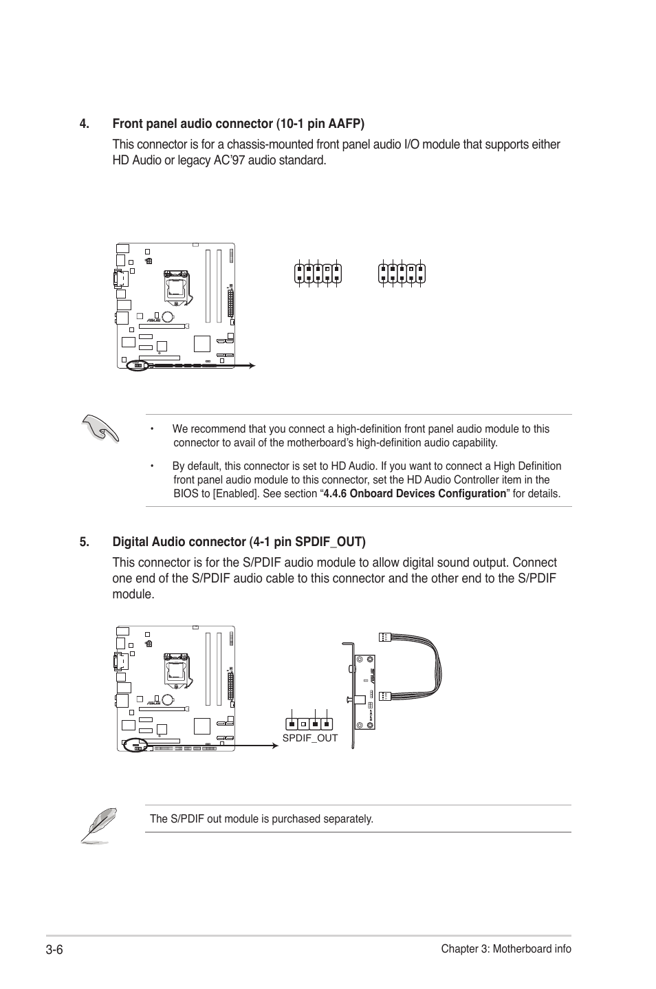 P8h61-m pro_dp front panel audio connector, P8h61-m pro_dp digital audio connector | Asus V7-P8H61E User Manual | Page 48 / 80