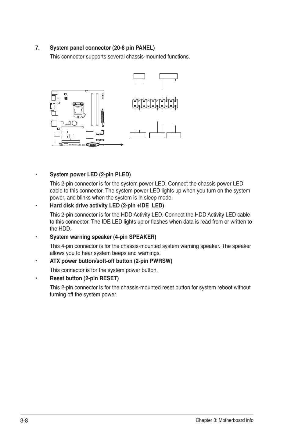 P8h61-m pro_dp system panel connector, Panel | Asus V7-P8H61E User Manual | Page 50 / 80