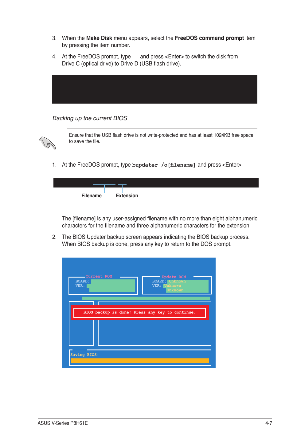 Backing up the current bios | Asus V7-P8H61E User Manual | Page 61 / 80