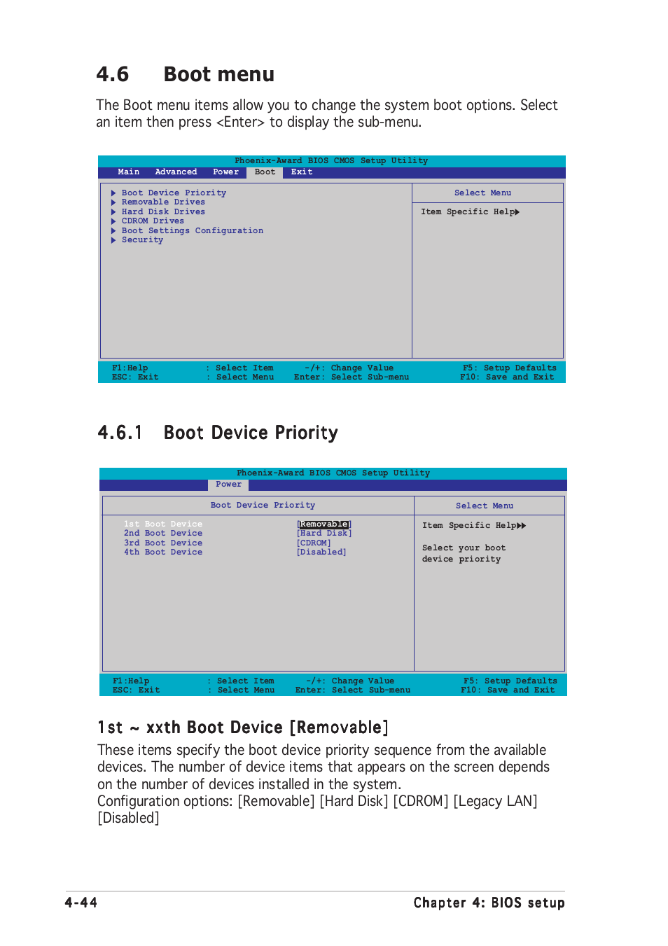 6 boot menu, 1st ~ xxth boot device [removable | Asus P5ND2-SLI Deluxe User Manual | Page 118 / 184