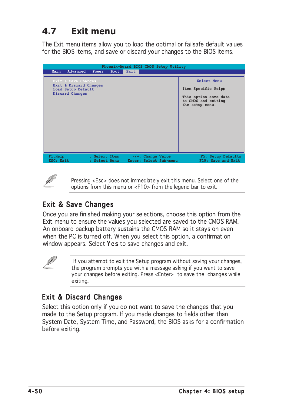 7 exit menu, Exit & save changes, Exit & discard changes | Asus P5ND2-SLI Deluxe User Manual | Page 124 / 184