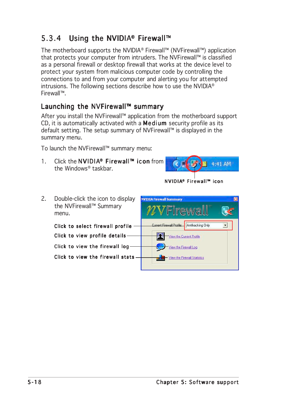 Firewall, Launching the nvfirewall™ summary | Asus P5ND2-SLI Deluxe User Manual | Page 146 / 184