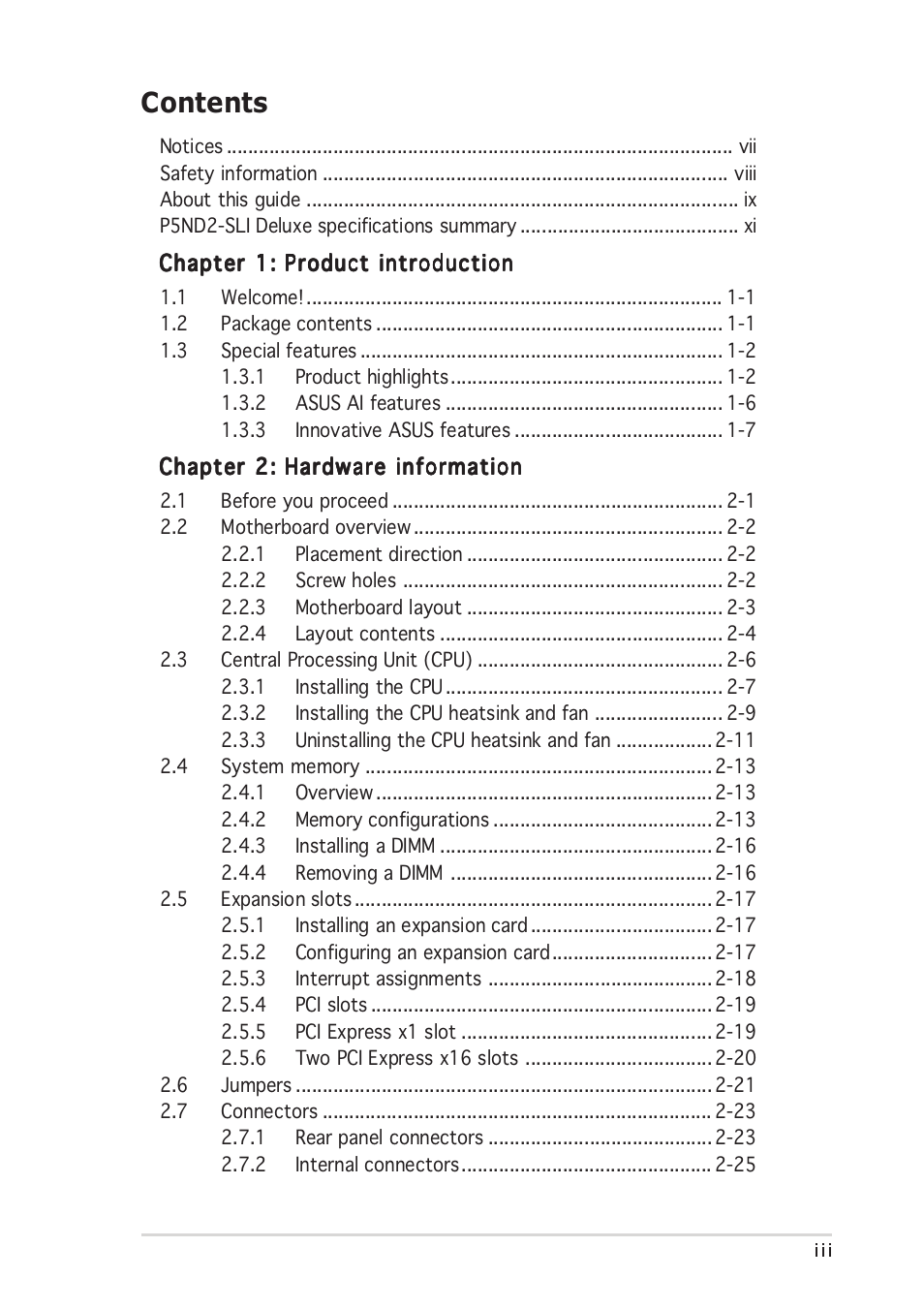 Asus P5ND2-SLI Deluxe User Manual | Page 3 / 184