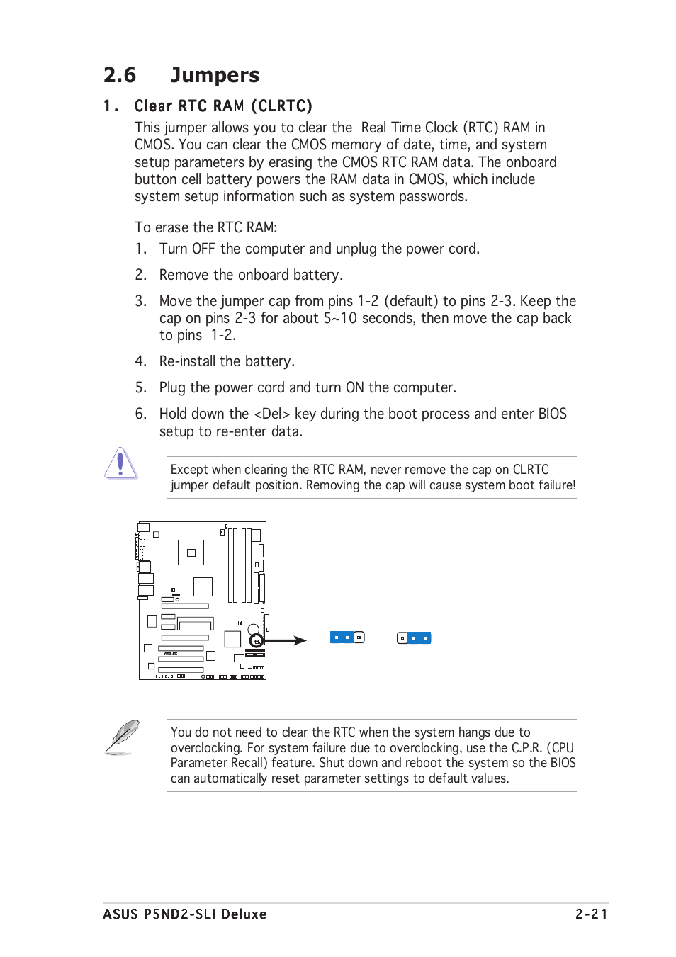 6 jumpers | Asus P5ND2-SLI Deluxe User Manual | Page 47 / 184