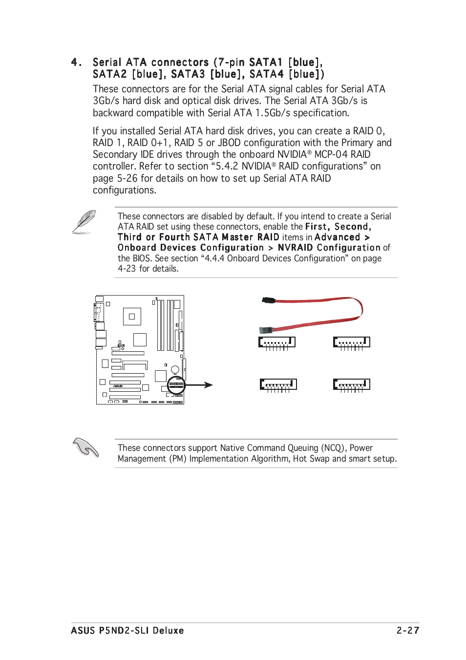 P5nd2-sli deluxe sata connectors sata1, Sata4, Sata3 | Sata2 | Asus P5ND2-SLI Deluxe User Manual | Page 53 / 184